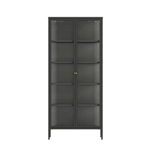 Addison Black Metal and Fluted Glass Door Tall Cabinet