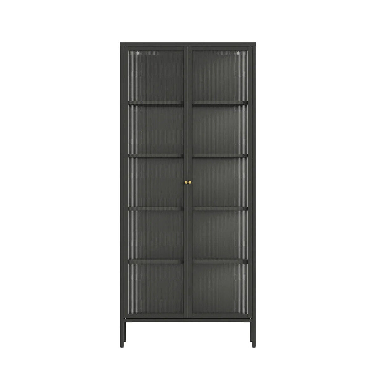 Addison Black Metal Tall Cabinet with Fluted Glass Doors