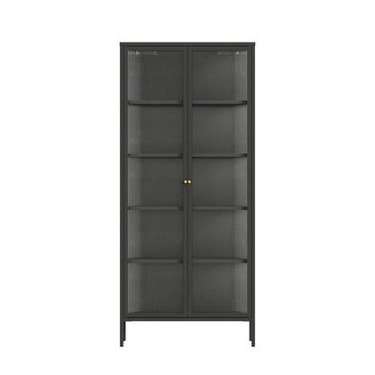 Addison Black Metal Tall Cabinet with Fluted Glass Doors