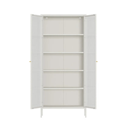 Addison Warm White Metal Fluted Glass Door Tall Cabinet