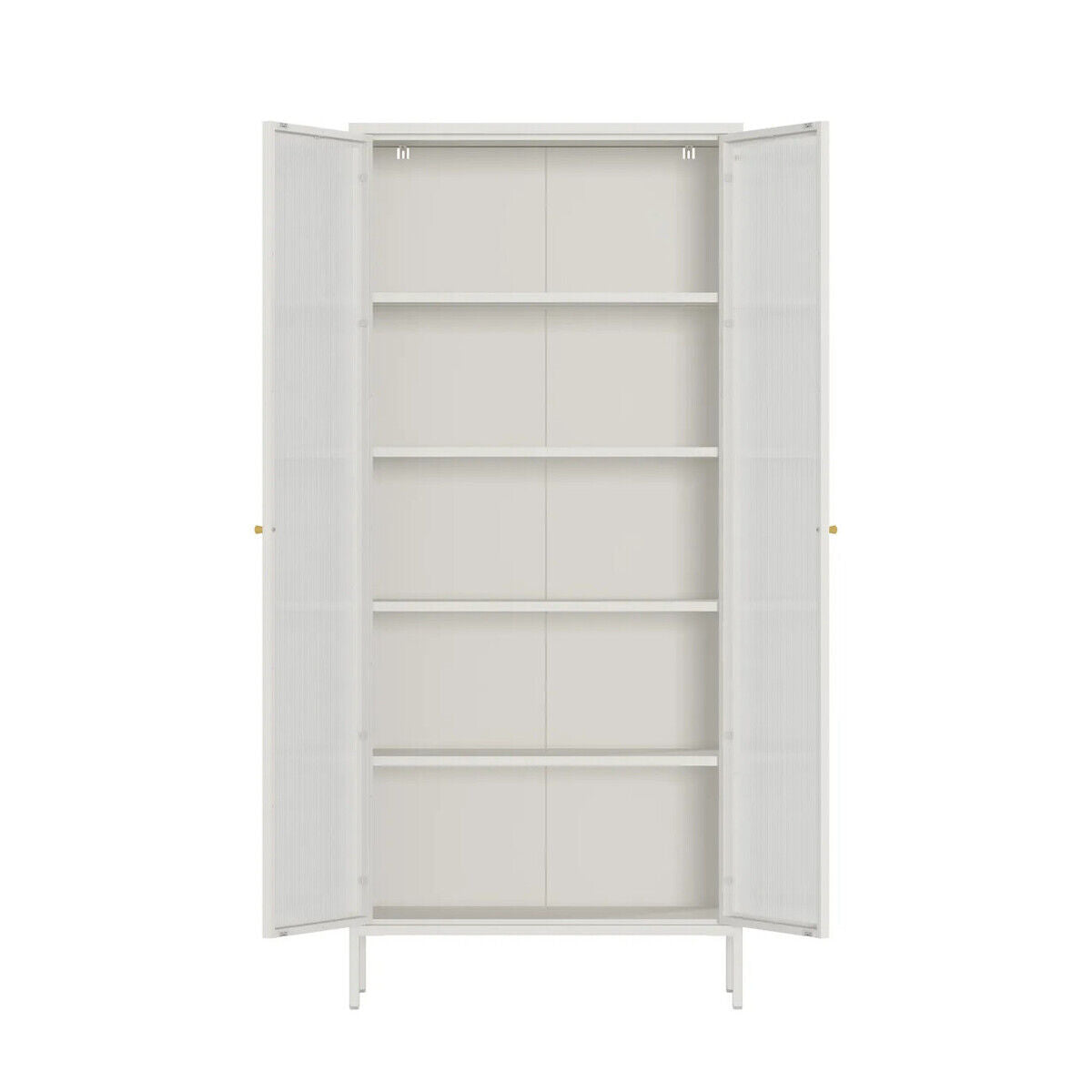 Addison Warm White Metal and Fluted Glass Door Tall Cabinet