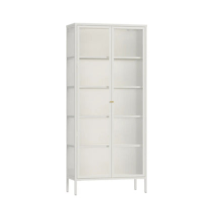 Addison Warm White Metal Fluted Glass Door Tall Cabinet