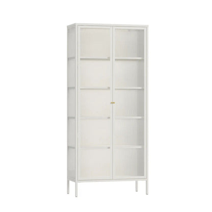 Addison Warm White Metal and Fluted Glass Door Tall Cabinet
