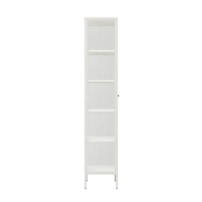 Addison Warm White Metal and Fluted Glass Door Tall Cabinet