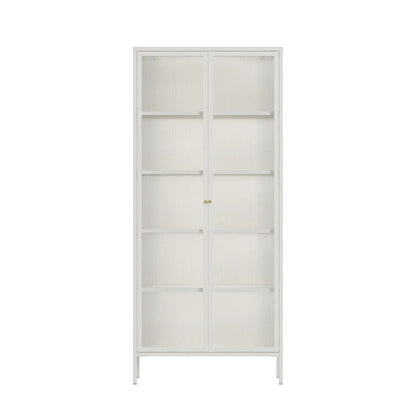Addison Warm White Metal and Fluted Glass Door Tall Cabinet