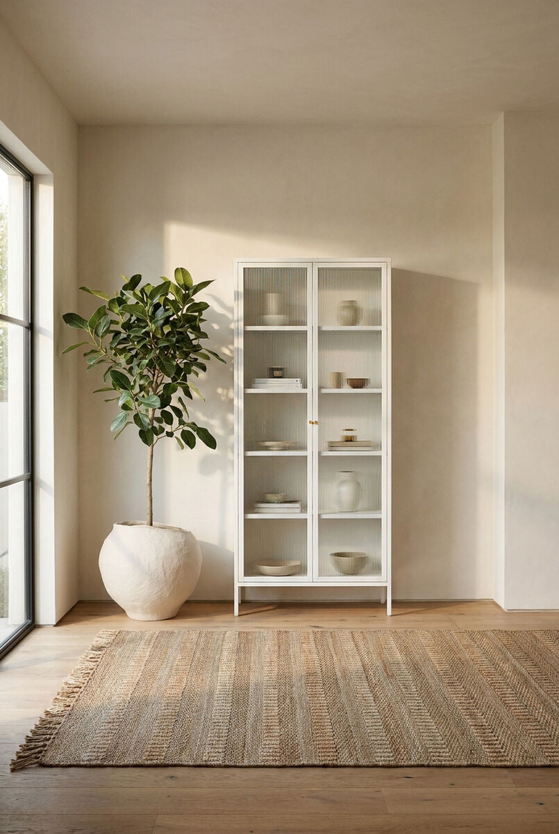 Addison Warm White Metal Fluted Glass Door Tall Cabinet