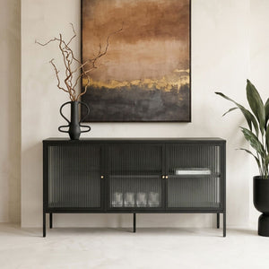 Addison Black Metal and Fluted Glass Door Sideboard