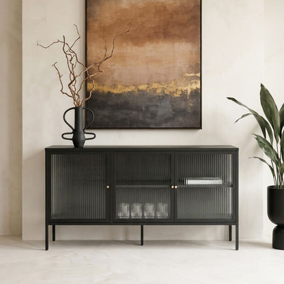 Black Metal and Fluted Glass Door Sideboard | Addison