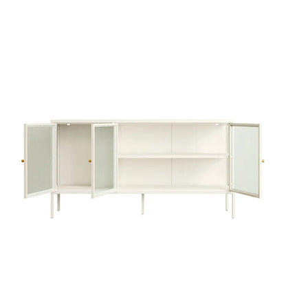 Addison Warm White Metal Sideboard with Fluted Glass Doors