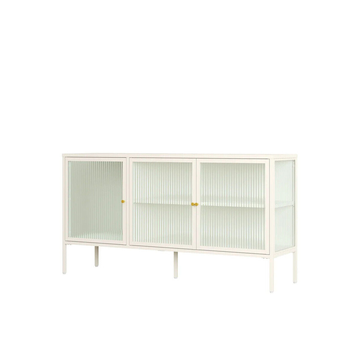 Addison Warm White Metal Sideboard with Fluted Glass Doors