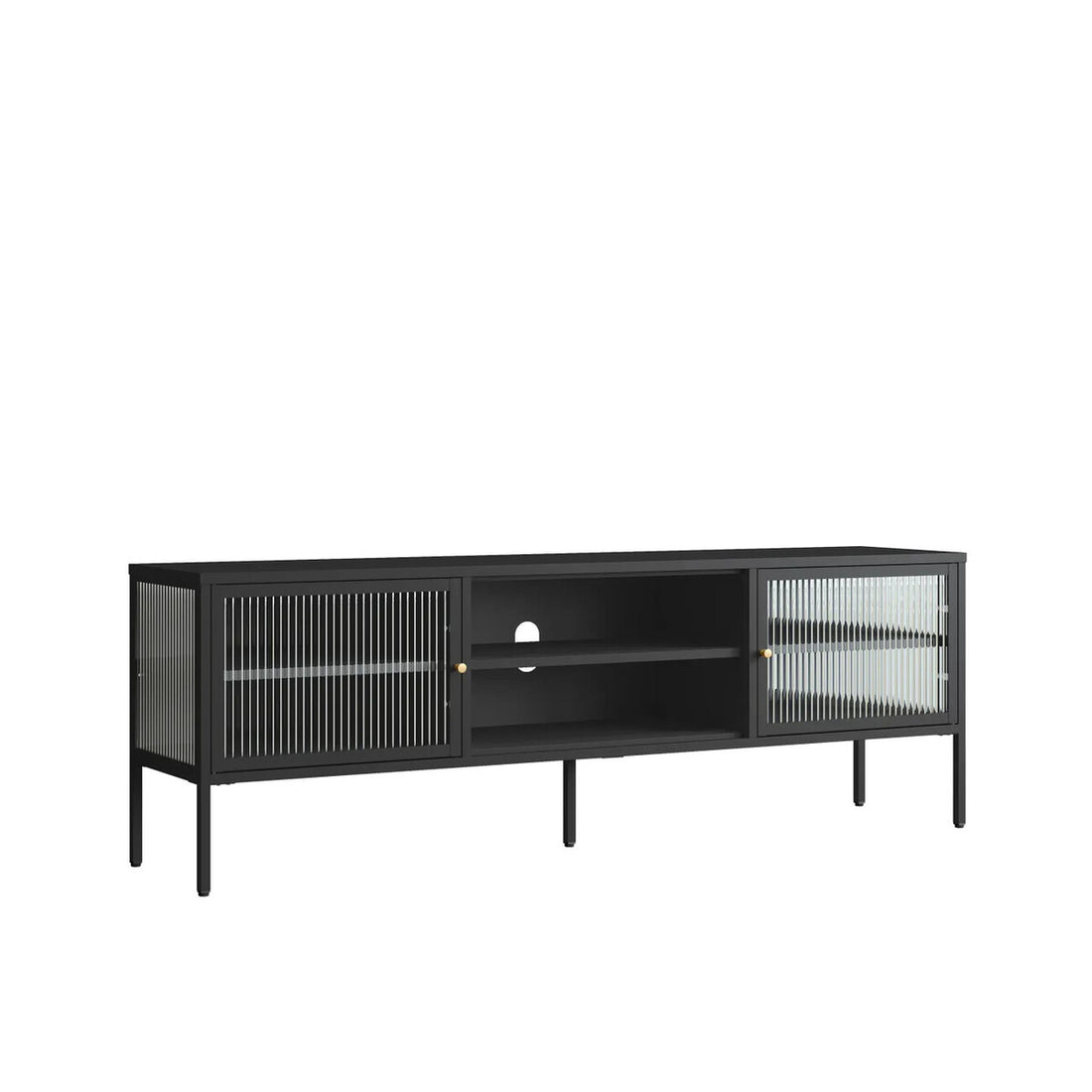 Addison Black Metal and Fluted Glass Door Media Unit