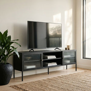 Addison Black Metal and Fluted Glass Door Media Unit