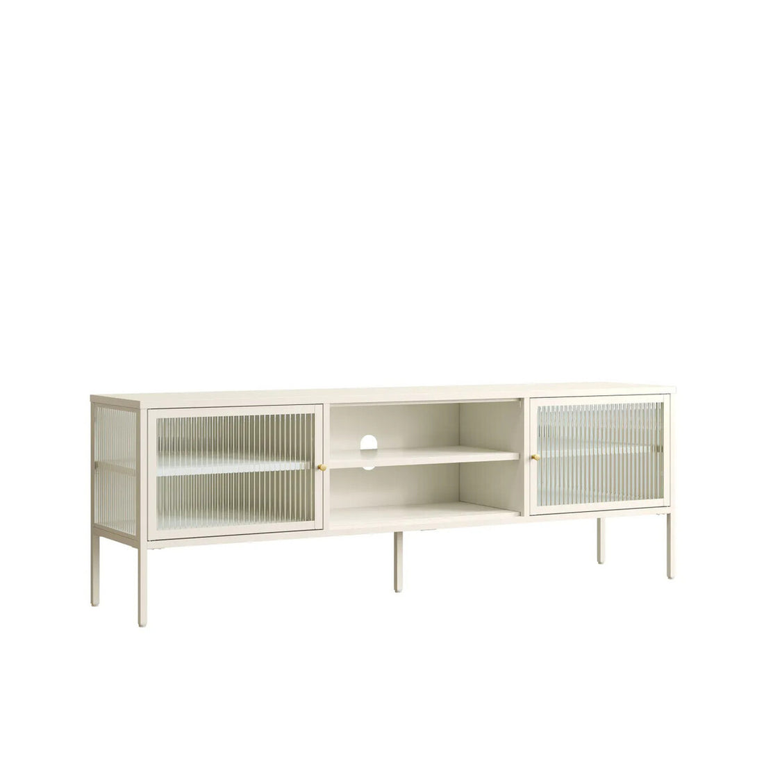 Addison Warm White Metal Fluted Glass Door Media Unit