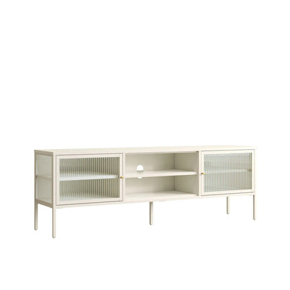 Addison Warm White Metal Media Unit with Fluted Glass Doors