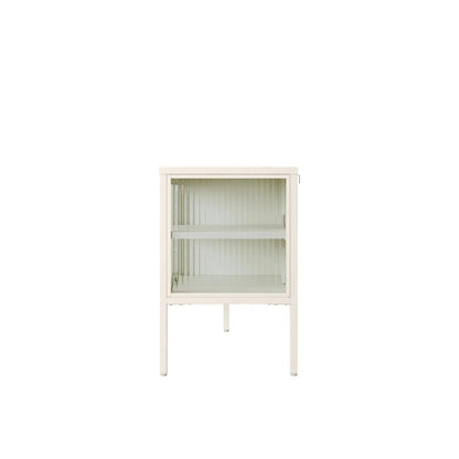 Addison Warm White Metal Media Unit with Fluted Glass Doors