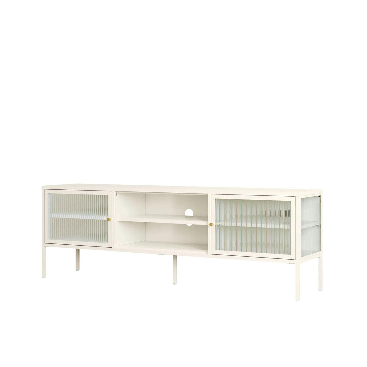 Addison Warm White Metal Fluted Glass Door Media Unit