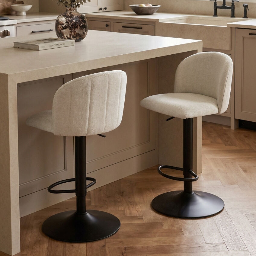 Maxwell Set of 2 Beige Textured Fabric Curved Bar Chairs