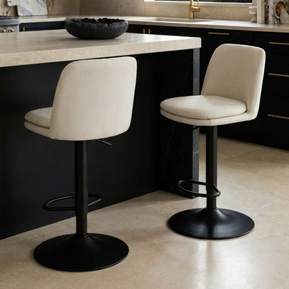 Maxwell Set of 2 Beige Textured Fabric Cushioned Bar Chairs