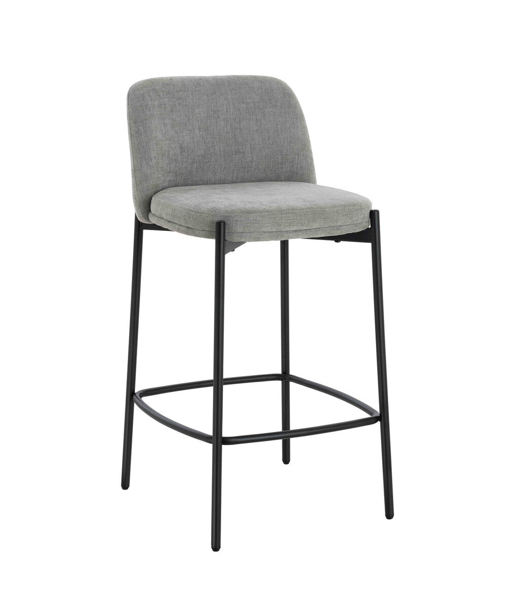 Maxwell Set of 2 Light Grey Textured Fabric Bar Chairs with Black Legs - Image 3