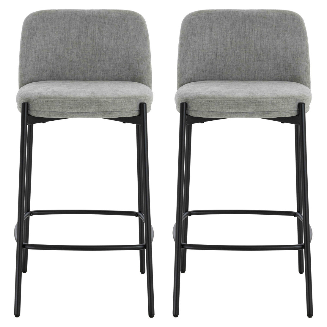Maxwell Set of 2 Light Grey Textured Fabric Bar Chairs with Black Legs - Image 1