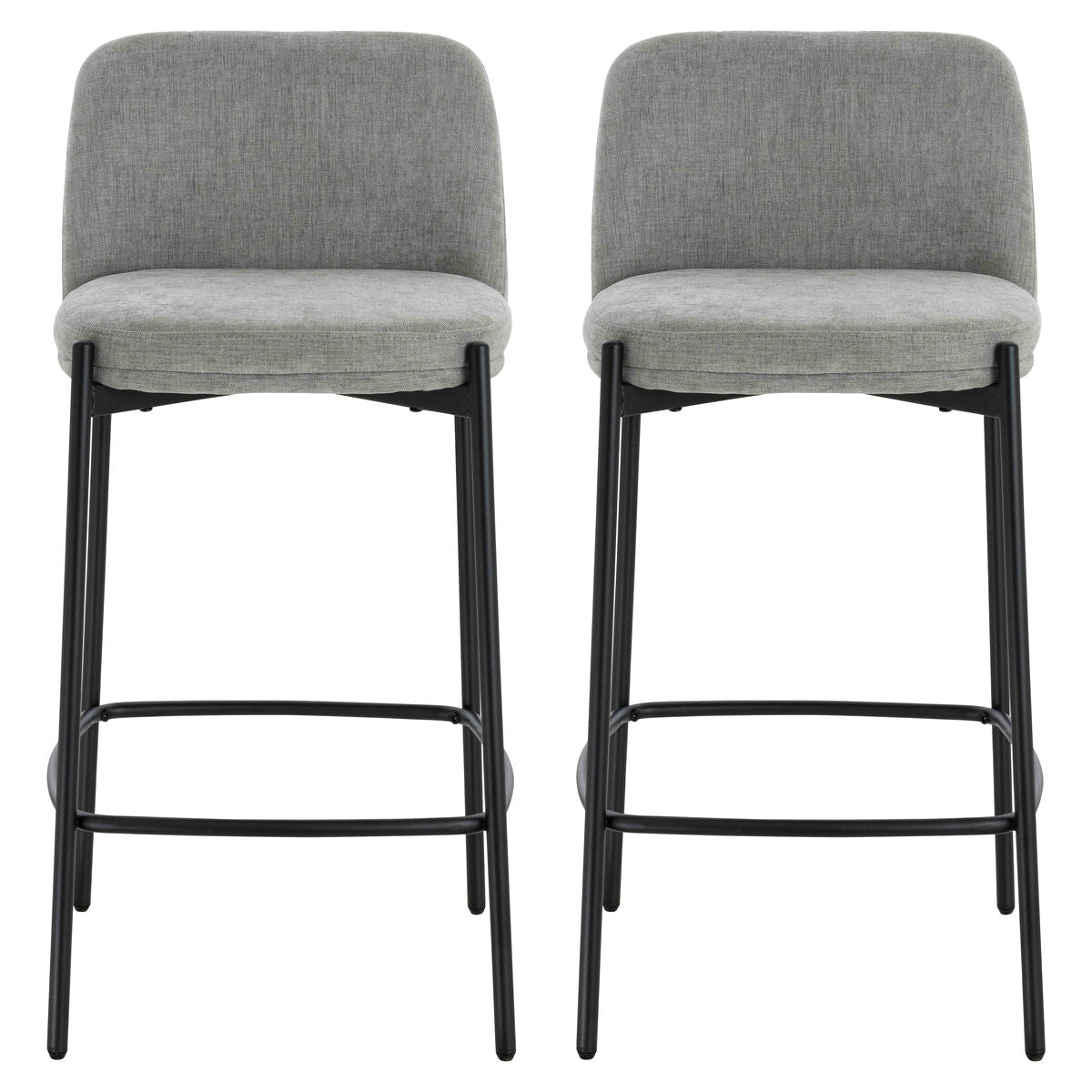 Maxwell Set of 2 Light Grey Textured Fabric Bar Chairs with Black Legs - Image 1