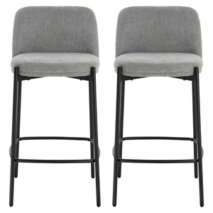 Maxwell Set of 2 Light Grey Textured Fabric Bar Chairs with Black Legs