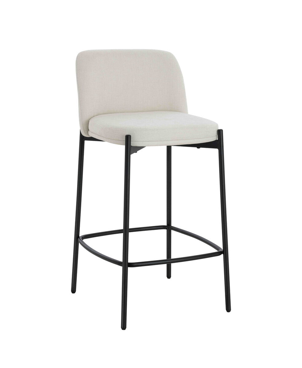 Maxwell Set of 2 Beige Textured Fabric Bar Chairs with Black Legs - Image 2