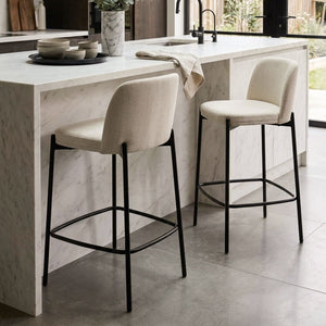 Maxwell Set of 2 Beige Textured Fabric Bar Chairs with Black Legs