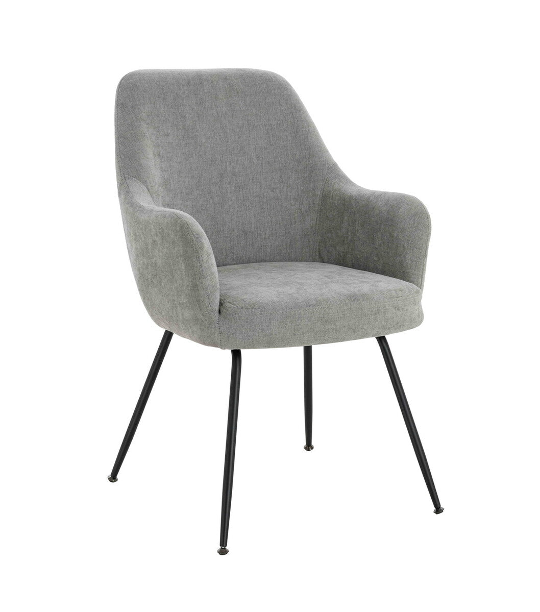 Maxwell Set of 2 Light Grey Textured Fabric Dining Chairs with Arms - Image 3