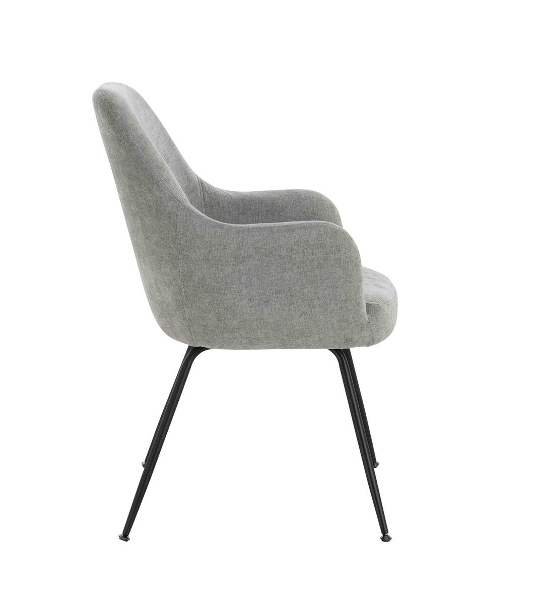 Maxwell Set of 2 Light Grey Textured Fabric Dining Chairs with Arms - Image 4