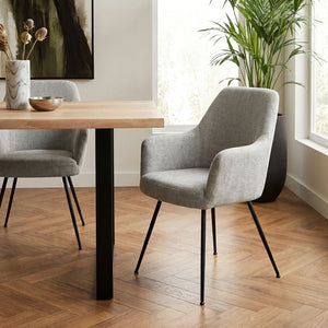 Maxwell Set of 2 Light Grey Textured Fabric Dining Chairs with Arms