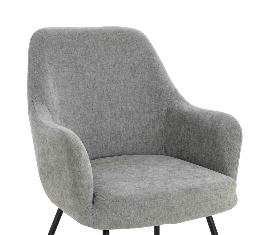Maxwell Set of 2 Light Grey Textured Fabric Dining Chairs with Arms - Image 6