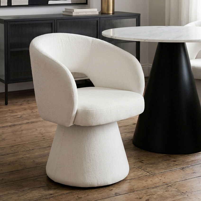 Textured Beige Fabric Curved Accent Dining Chair | Maxwell