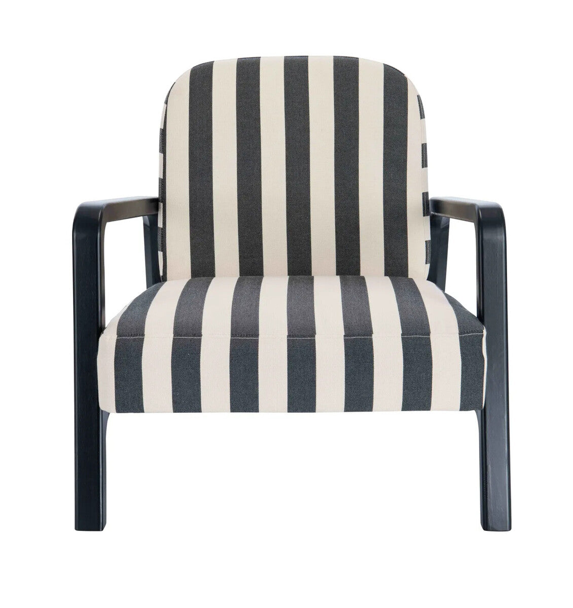 Parnay Black and White Stripe Armchair with Black Wooden Frame