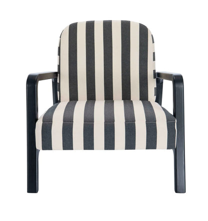 Parnay Black and White Stripe Armchair with Black Wooden Frame