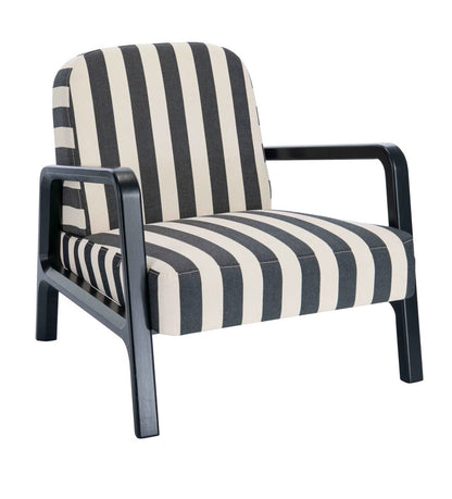 Parnay Black and White Stripe Armchair with Black Wooden Frame