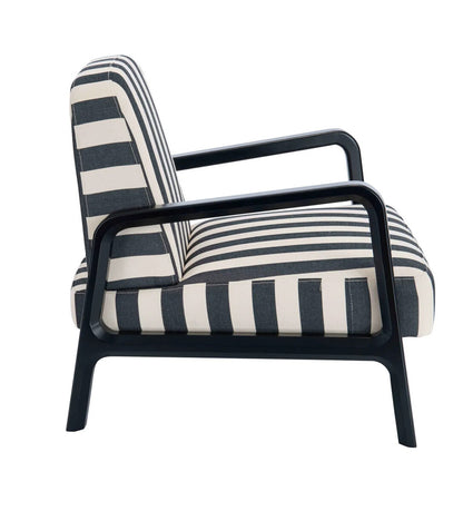 Parnay Black and White Stripe Armchair with Black Wooden Frame