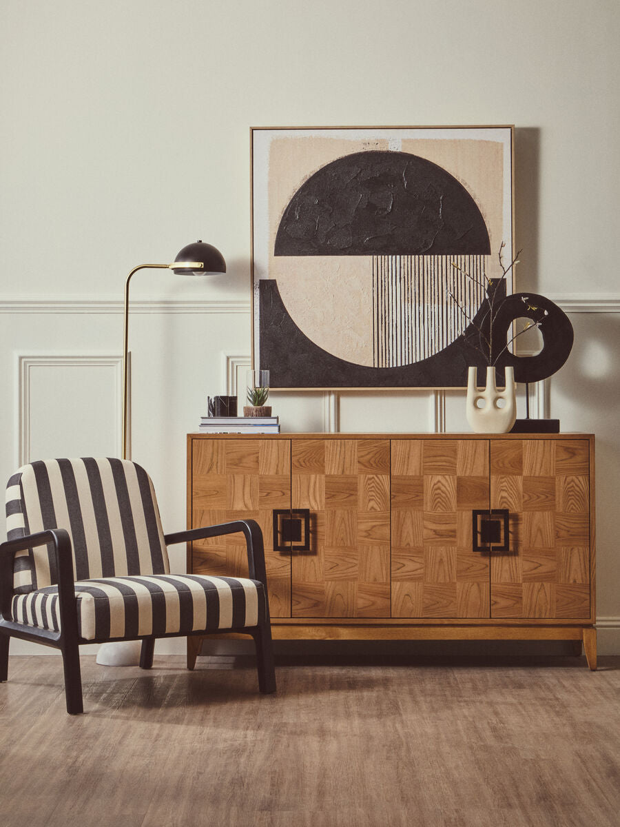 Parnay Black and White Stripe Armchair with Wooden Frame
