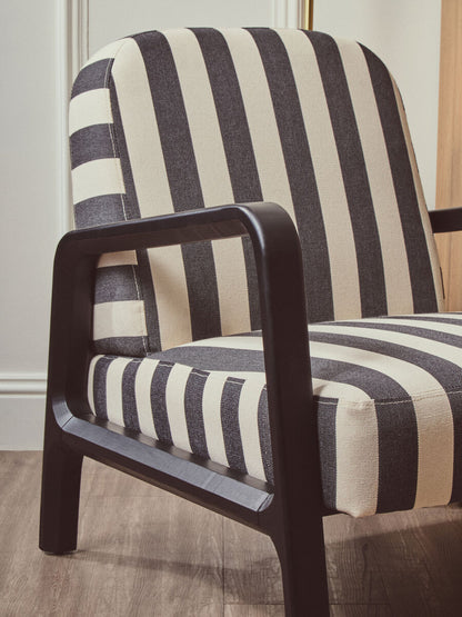 Parnay Black and White Stripe Armchair with Wooden Frame