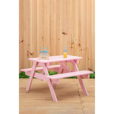 Brighton Pink Finish Wood Kids Picnic Bench