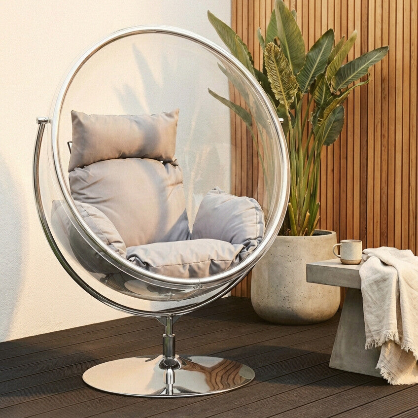 Goa Clear Swing Chair With Grey Cushions