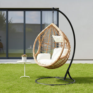 Goa Natural Rattan Effect Hanging Egg Chair with Cream Cushions