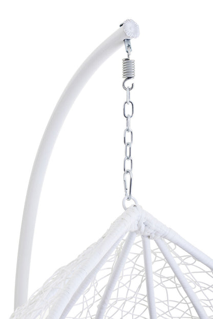 Goa White Rattan Effect Hanging Chair with Grey Cushions