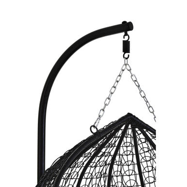 Goa Black Rattan Effect Double Hanging Chair With Grey Cushions