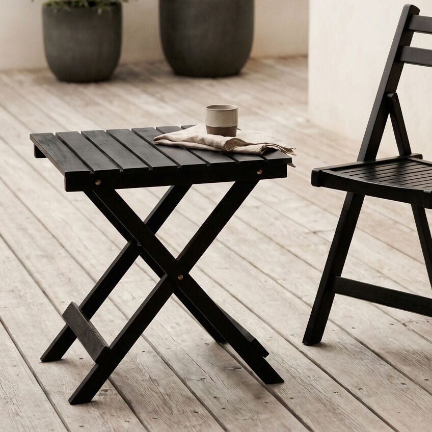 Black Weather Resistant Solid Wood Folding Table, Beauport