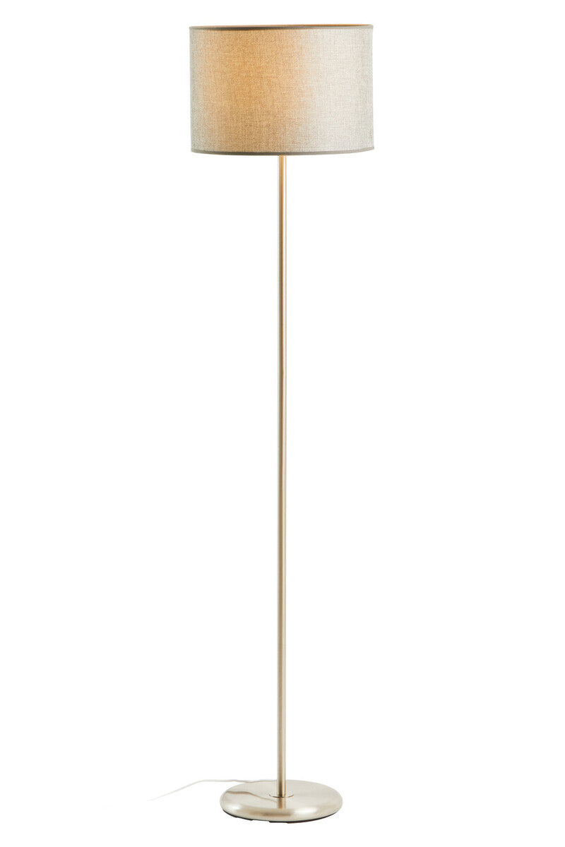 Floor lamp with a beige shade on a white background