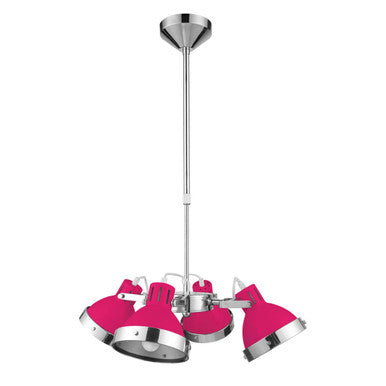 Jasper Hot Pink and Chrome 4 Shade Pendant Light