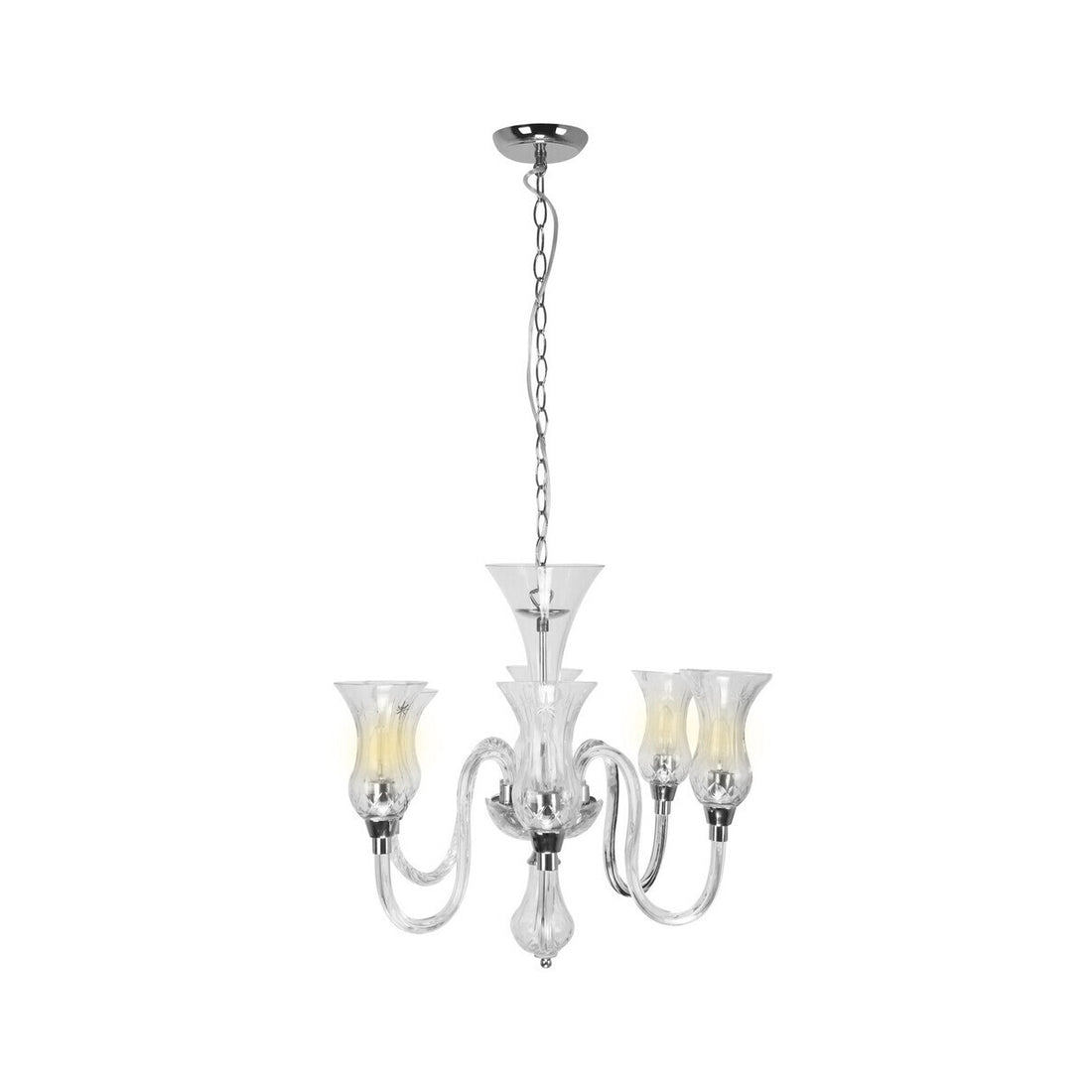 Abelia Glass and Chrome 6 Arm Chandelier
