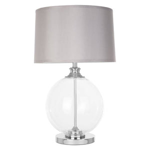 Small Clear Glass Table Lamp with Silver Silk Shade | Edna