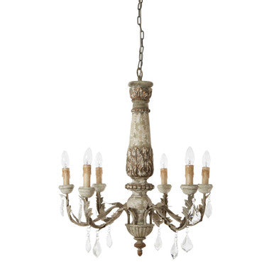 Vintage-style chandelier with crystal accents on a white background